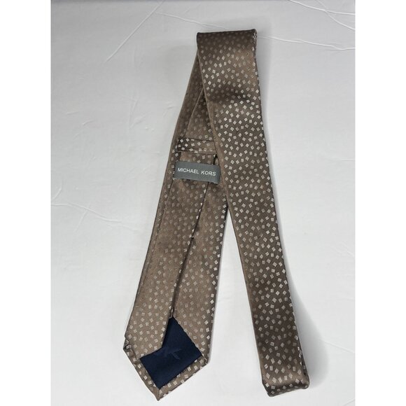 Michael Kors Mens Brown Tan Geometric 100% Silk Necktie Business Work - Picture 6 of 11